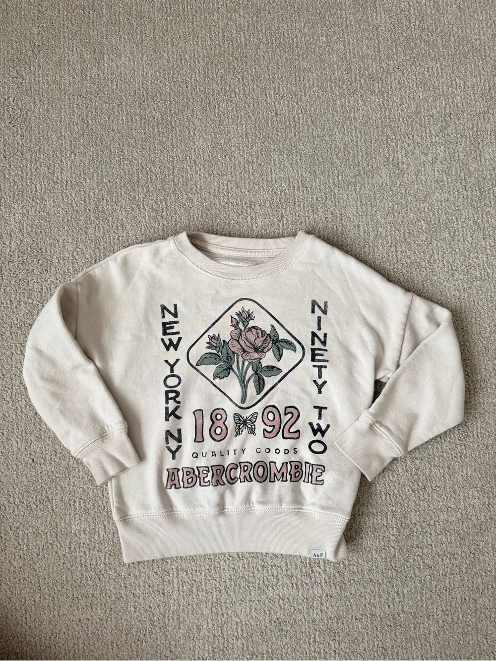 abercrombie kids Cream Graphic Floral Crewneck Sweater